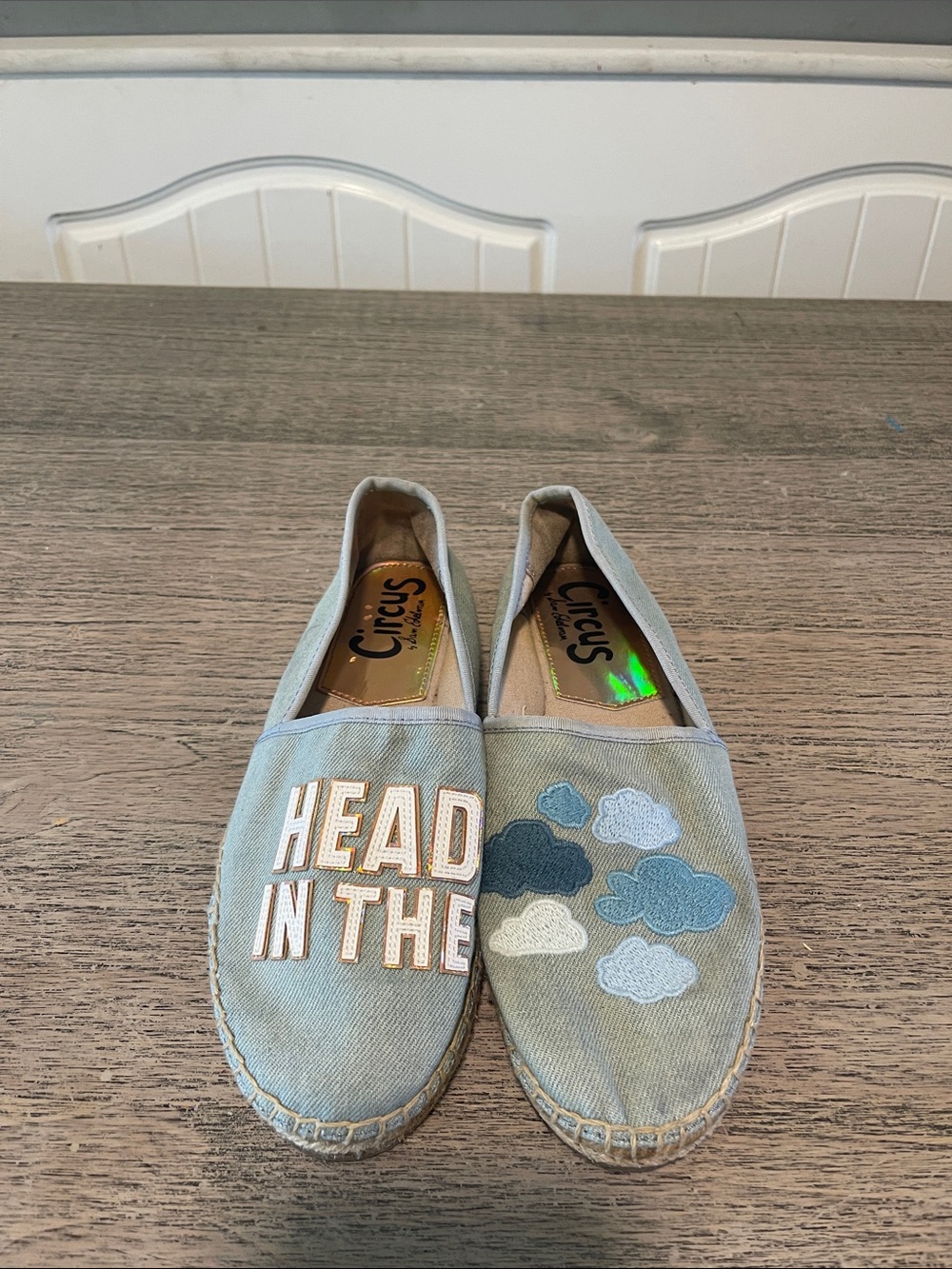 SAM EDELMAN Circus Head In The Clouds Leni Espadrille Flats Denim Chambray Sz 7